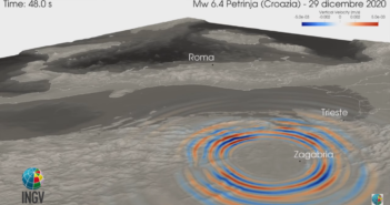 Il video della propagazione delle onde sismiche del terremoto di Mw 6.4 del 29 dicembre 2020 in Croazia